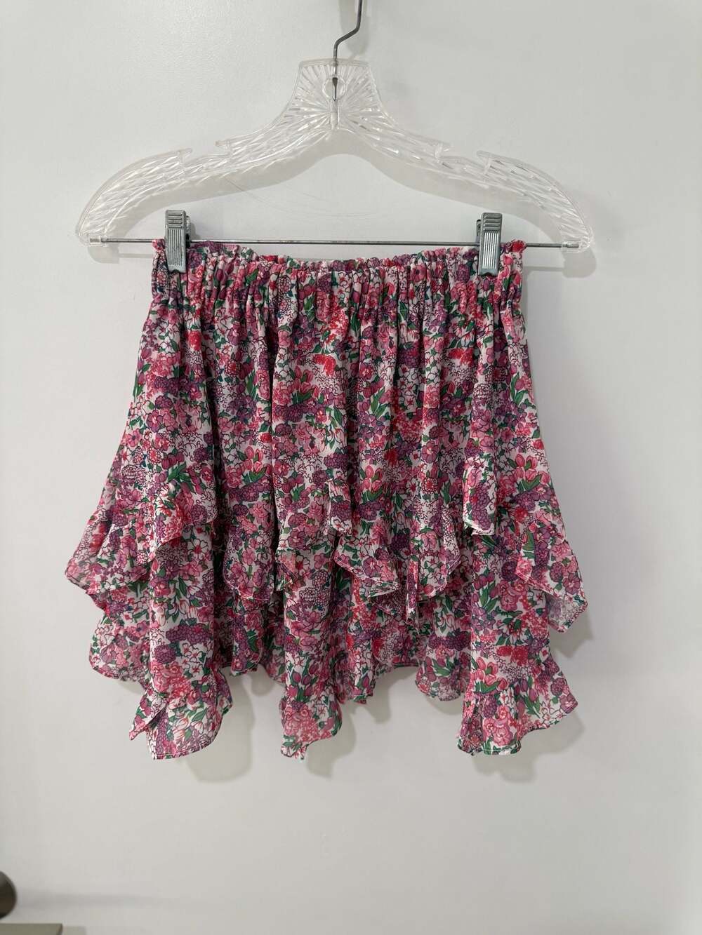For Love & Lemons Evi Mini Skirt Pink Purple Floral Ruffled XS - Picture 3 of 8